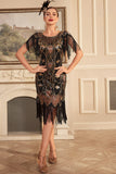 Nero dorato paillettes frangia 1920s Flapper Dress con 20s accessori Set