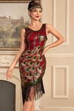 Scintillante Borgogna paillettes frangia 1920s Flapper Dress con accessori Set