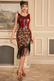 Scintillante Borgogna paillettes frangia 1920s Flapper Dress con accessori Set