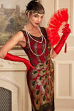 Scintillante Borgogna paillettes frangia 1920s Flapper Dress con accessori Set