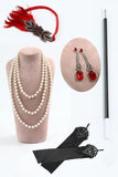 paillettes con frange scollo rotondo nero rosso 1920s abito con 5 pezzi set di accessori
