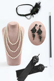 paillettes nero argento perline breve 1920s abito con 5 pezzi accessori Set