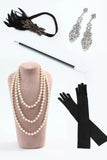 Nero Spaghetti Straps con frange paillettes 1920s Dress con accessori Set