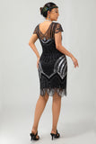 paillettes nero argento perline breve 1920s abito con 5 pezzi accessori Set