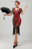 paillettes con frange scollo rotondo nero rosso 1920s abito con 5 pezzi set di accessori