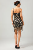 Nero dorato Spaghetti Straps paillettes 1920s vestito con accessori Set