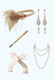 Sparkly Champagne frangia 1920s abito con 5 pezzi accessori Set