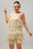 Sparkly Champagne frangia 1920s abito con 5 pezzi accessori Set
