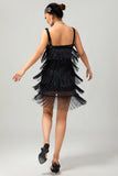 Scintillante nero frangia Bodycon 1920s vestito con 5 pezzi accessori Set