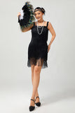 Scintillante nero frangia Bodycon 1920s vestito con 5 pezzi accessori Set