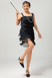 Scintillante nero frangia Bodycon 1920s vestito con 5 pezzi accessori Set