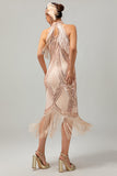 Champagne paillettes capestro frangia 1920s abito con 5 pezzi accessori Set