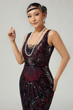 Borgogna paillettes frangiato Bodycon 1920s abito con 5 pezzi accessori Set
