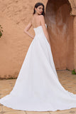 Elegante A Line senza spalline pieghettato Sweep treno abito da sposa bianco con fessura
