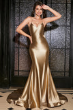 Sirena Golden Spaghetti Straps Prom Dress con accessorio