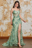 Sirena Spaghetti Straps Appliques Corsetto Prom Dress con accessorio