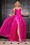 Hot Pink A-Line lungo corsetto abito da ballo con accessorio