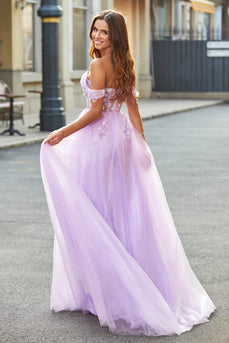 Off the Shoulder Appliques Tulle Corsetto Prom Dress con accessorio