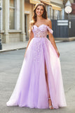 Off the Shoulder Appliques Tulle Corsetto Prom Dress con accessorio