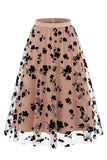 Gonna Midi in Tulle in rete floreale 3D da donna – Gonna lunga a A-Line a vita alta