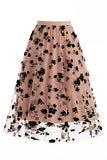 Gonna Midi in Tulle in rete floreale 3D da donna – Gonna lunga a A-Line a vita alta