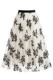 Gonna Midi in Tulle in rete floreale 3D da donna – Gonna lunga a A-Line a vita alta