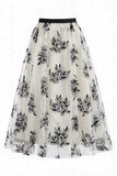 Gonna Midi in Tulle in rete floreale 3D da donna – Gonna lunga a A-Line a vita alta