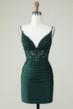Cinghie di spaghetti corsetto verde scuro vestito da festa con perline