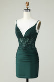 Cinghie di spaghetti corsetto verde scuro vestito da festa con perline