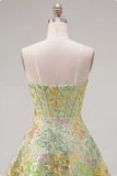 Corsetto verde a linea A, paillettes, abito corto di homecoming