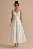 Abito da fidanzamento Maxi bianco con scollo a V e pizzo