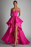 Sweetheart Fucsia A Line Ruffle High Low Abito formale