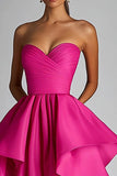 Sweetheart Fucsia A Line Ruffle High Low Abito formale