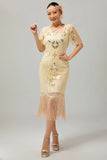 Sparkly Flapper nero dorato paillettes aderente frange abito anni 1920