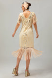 Sparkly Flapper nero dorato paillettes aderente frange abito anni 1920