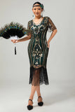 Sparkly Flapper nero dorato paillettes aderente frange abito anni 1920