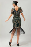 Sparkly Flapper nero dorato paillettes aderente frange abito anni 1920