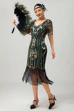 Flapper Borgogna paillettes aderente frangiato abito anni 1920