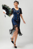Sparkly Flapper nero dorato paillettes aderente frange abito anni 1920
