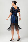 Sparkly Flapper nero dorato paillettes aderente frange abito anni 1920