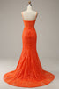 Carica l&#39;immagine nel visualizzatore di Gallery, Spaghetti Sirena Spaghetti Abito Prom Lungo Arancione con Split Davanti