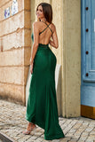 Trendy Sirena Halter Neck Verde Scuro Lungo Prom Dress con Appliques Perline