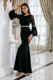 Sirena Nero Lungo Prom Abito con Pizzo