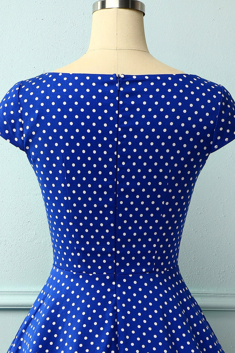 Carica l&#39;immagine nel visualizzatore di Gallery, Abito Blu Royal Con Pois Bianchi