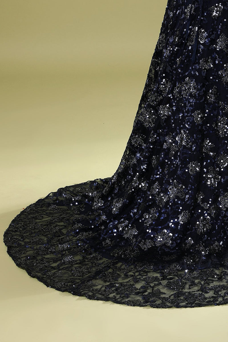 Carica l&#39;immagine nel visualizzatore di Gallery, Abito da sera blu scuro con paillettes perline