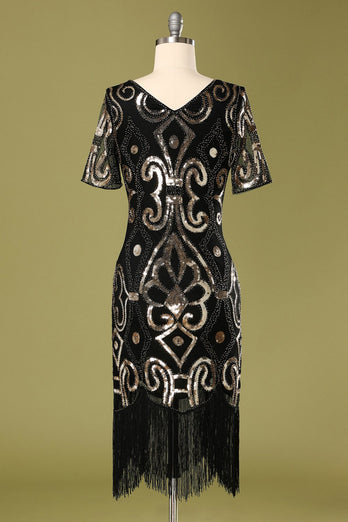 Vestito da flapper con paillettes nero degli anni '20