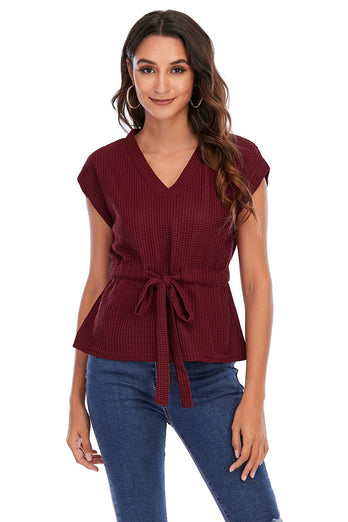 Top in pizzo bordeaux a V Neck