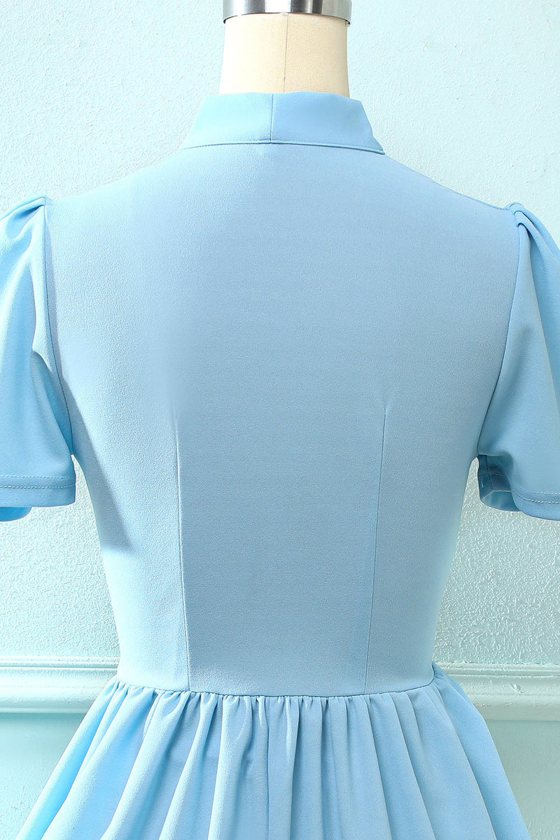 Carica l&#39;immagine nel visualizzatore di Gallery, Abito Blue Vintage anni &#39;50 con Bowknot