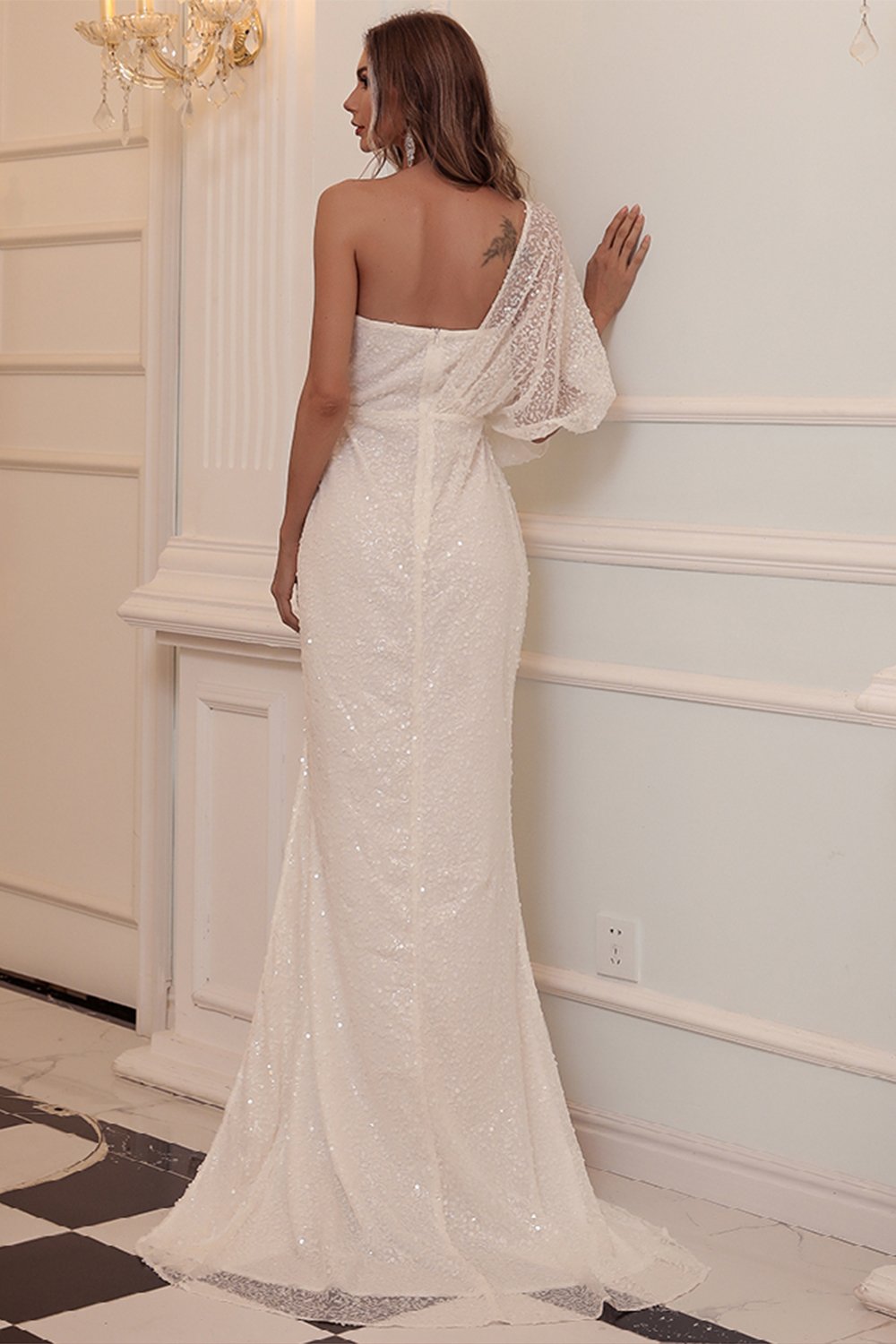 Abito Da Sera Donna Monospalla | Blu Reale | Pieghe Eleganti | Decorazione Perline E Cristalli - Foto 7