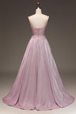 Glitter Spaghetti Straps Blush Prom Dress con perline